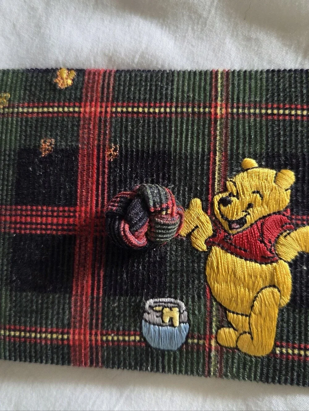Y2K Vintage Disney Store Embroidered Winnie the Pooh Tartan Corduroy Jewlery Box
